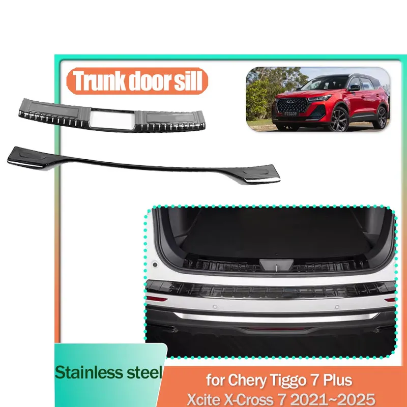 Trunk Door Sill for Chery Tiggo 7 Plus Xcite X-Cross 7 2021~2025 Stainless steel Threshold Scuff Plate Trim Strips Accessories