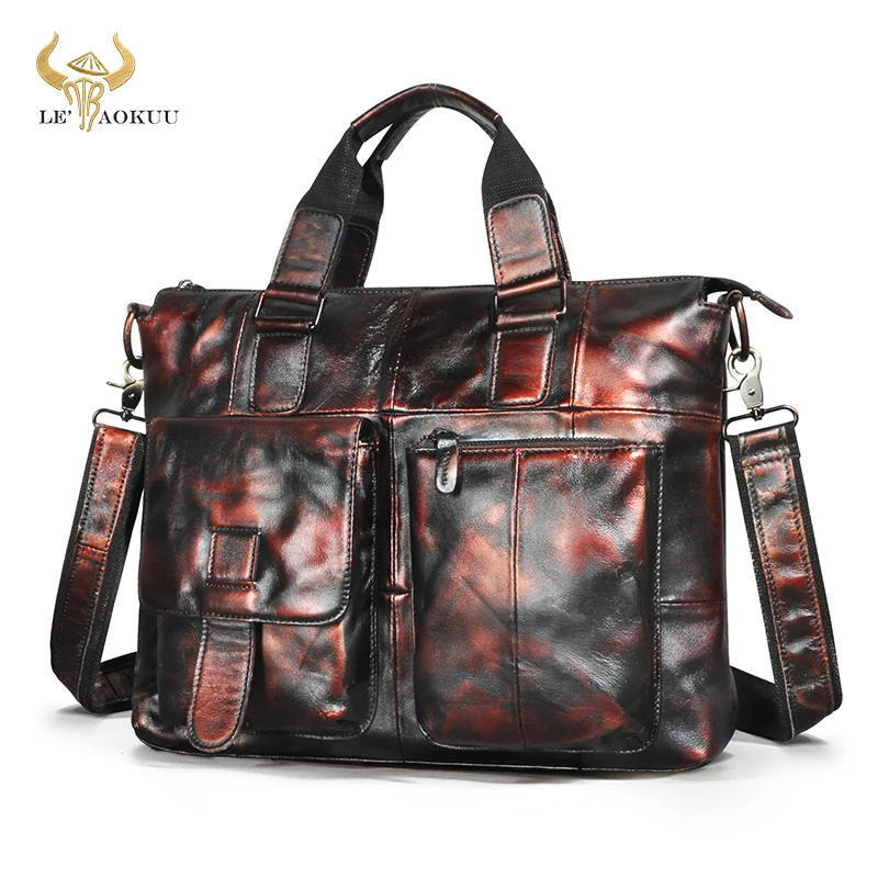 

Men Thick Cow Leather Antique Design Travel Business Executive Briefcase Laptop Case Shoulder Messenger Bag Portfolio Tote B260