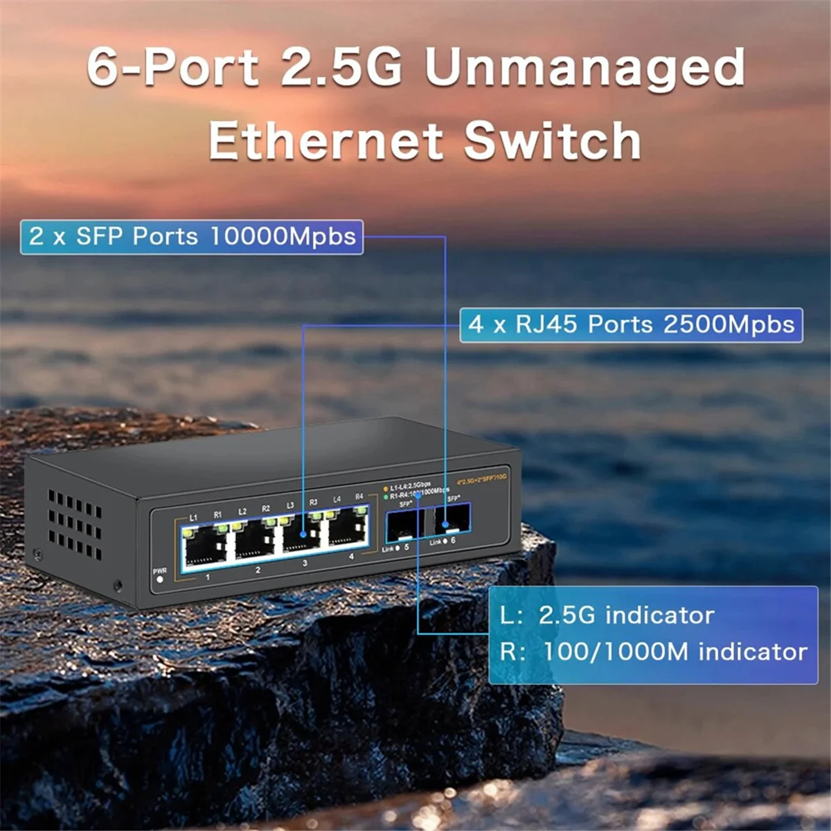 Unmanaged Ethernet Switch 2.5G with 4 X 2.5G Base-T Ports and 2 X 10G SFP Uplink Port,for 100/1000/2500Mbps US PLUG