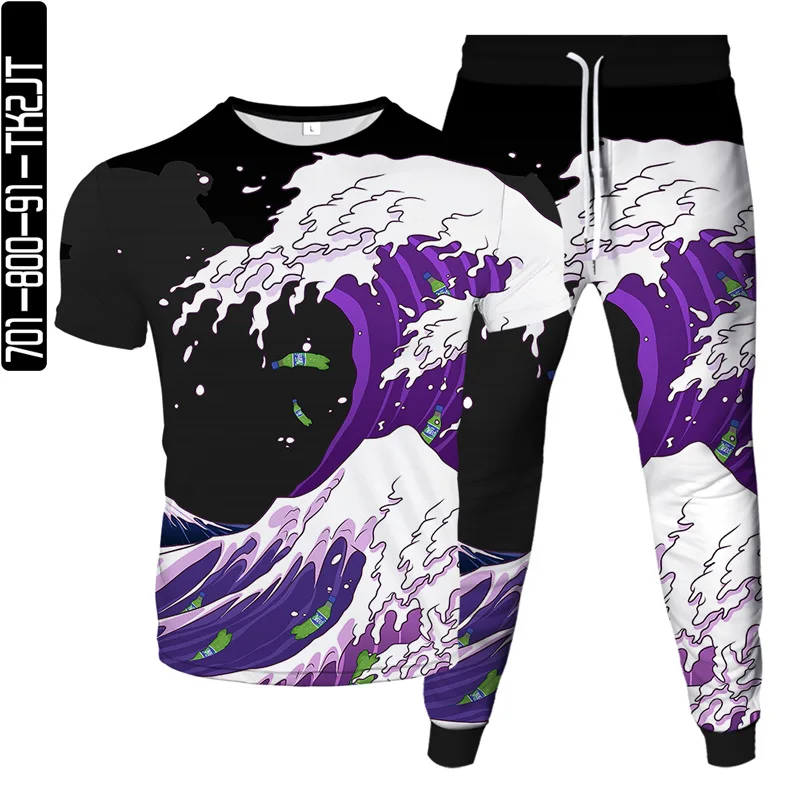 

Black Hole Great Wave Of Kanagawa Vortex Print Men Fashion Tracksuit T-Shirt Pants 2Pcs Set Women Outdoor Casual Clothing S-6XL