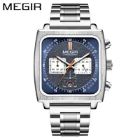 MEGIR 2182 Square Dial Quartz Watch for Men's Fashion, Multifunctional Chronograph Waterproof Calendar Watches for Men Relógios