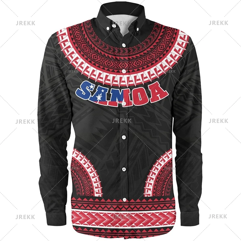 

Small Size Harajuku 3D Polynesian Samoa Emblem Printing Long Sleeve Shirts Men Samoa National Patterns Graphic Lapel Blouse Tops