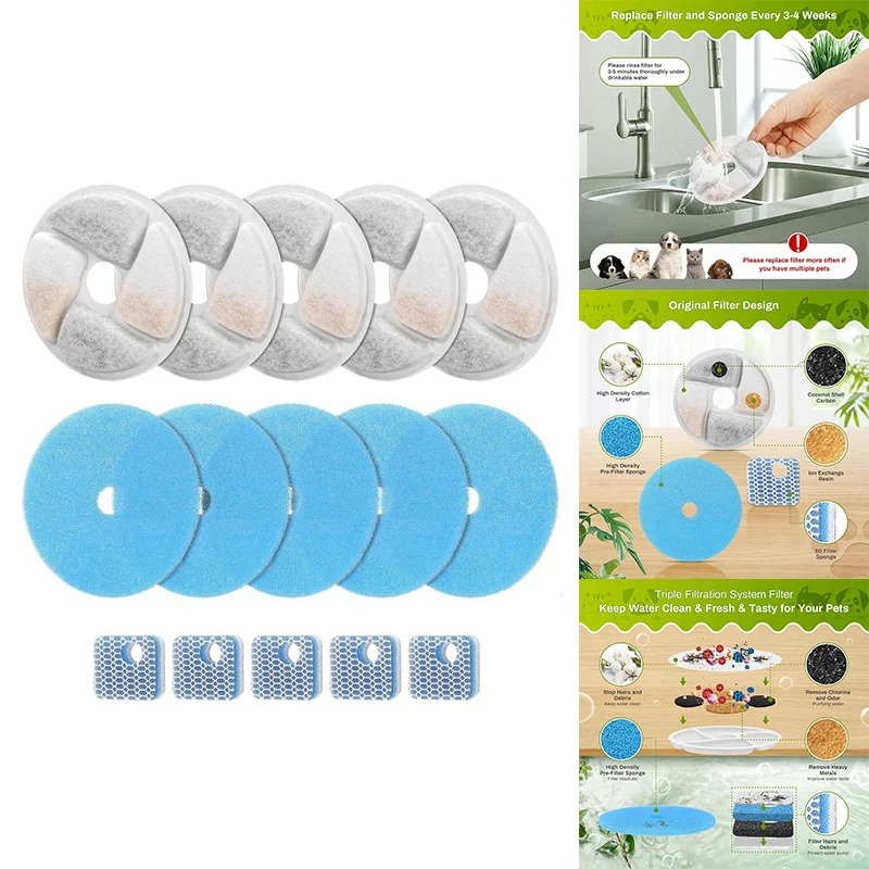 ตัวกรองสำหรับน้ำพุแมวแบบเปลี่ยนได้สำหรับ2.2L สี่เหลี่ยม/73ออนซ์ตัวกรองสามชั้นสำหรับน้ำพุแมวตัวกรองน้ำพุสัตว์เลี้ยง