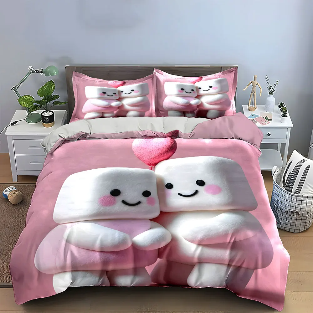Cute Plush Couple Decorations Set Bedding Set with 1 Duvet Cover 2 Pillowcases Single Double King Queen, Gift