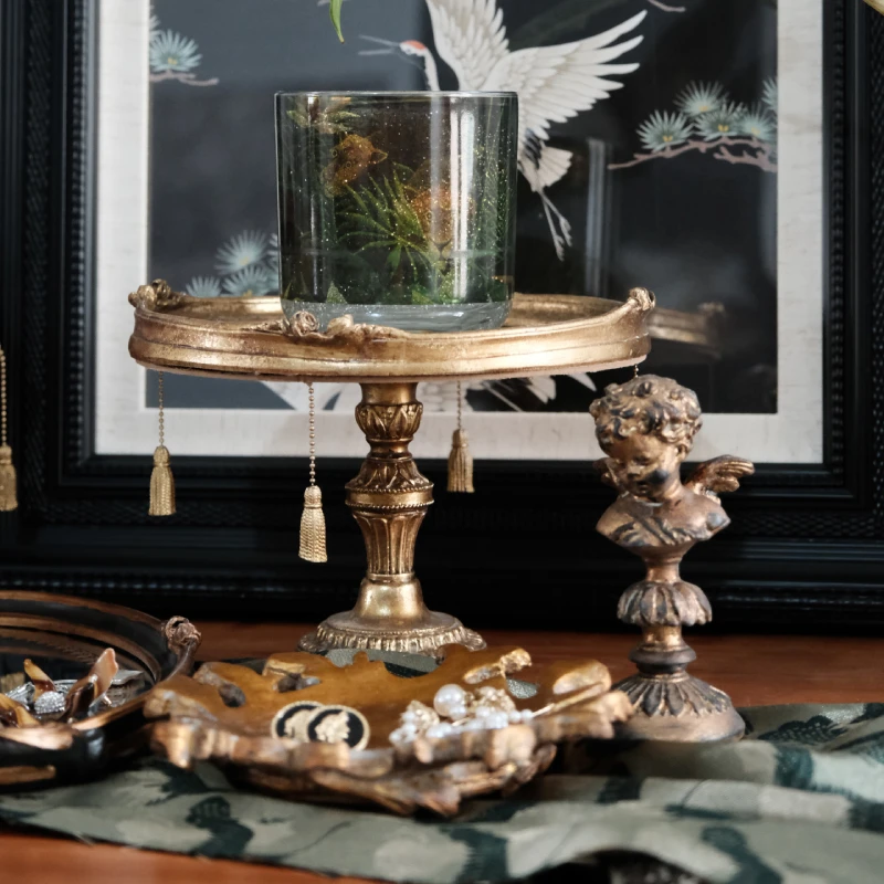 French retro ornament Rococo style desktop decoration jewelry medieval mirror tray