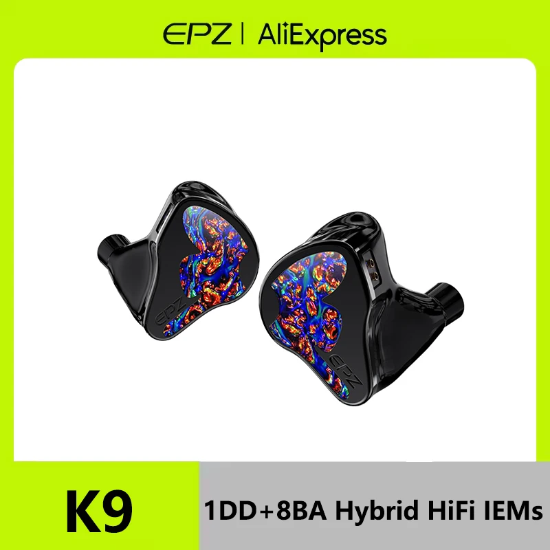 EPZ K9 In-Ear Earphone 1DD+8BA Hybrid Drivers HiFi Gaming IEMS Wired Monitor Earphone 6N Single Crystal Copper Detachable Cable
