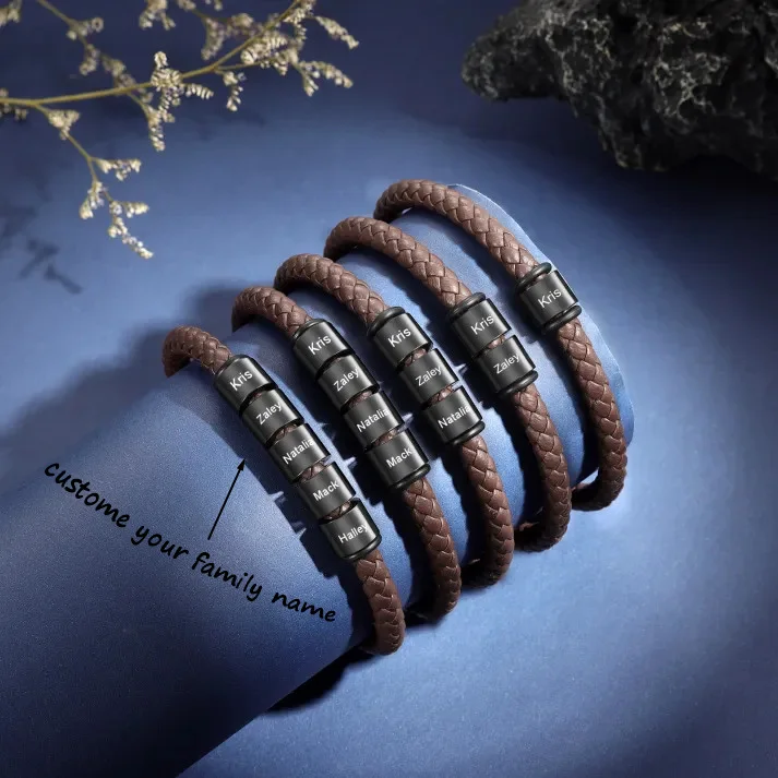 

Personalized Bracelets for Men Custom Men's Name Bracelets Braid Leather Bracelet with 1-5 Names Engraved Personalized Gift 2025