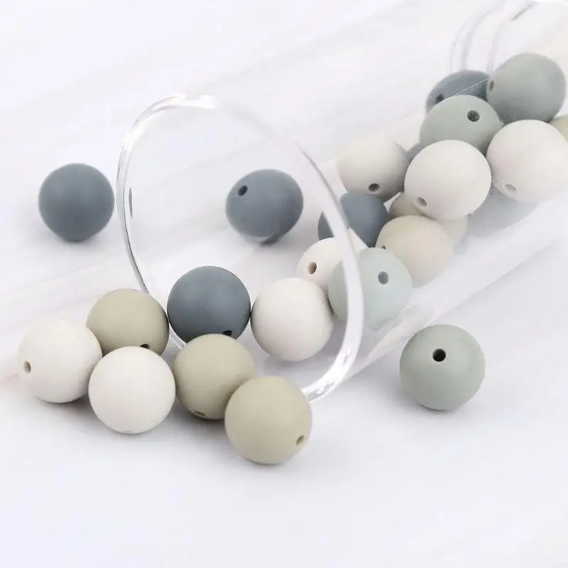 581F dla niemowląt gryzak silikonowy do żucia okrągły koralik luzem DIY Craft akcesoria do ząbkowania