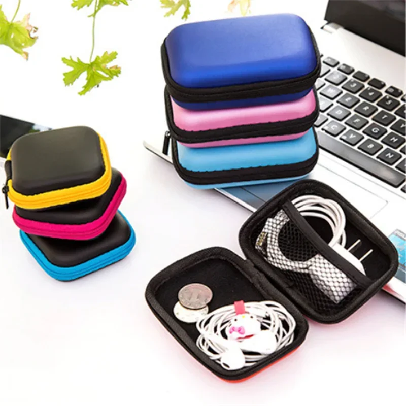 Earphone Holder Case Storage Carrying Hard Bag Earphone Pouches Storage Cases Black Box Coin Purse USB Cable Key Organizer