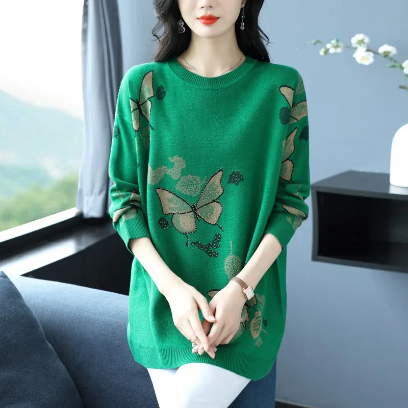 Women Knit Dress Round Neck Loose Wool Blend Pullover Tunic For Middle Aged Women Autumn Winter