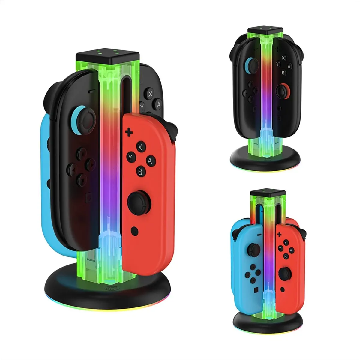 Top Universal 4 in 1 Charging Dock JYS-NS2318 for Switch/Switch 2 with 5 LED Dazzling Lights and Fingerprint Touch Function