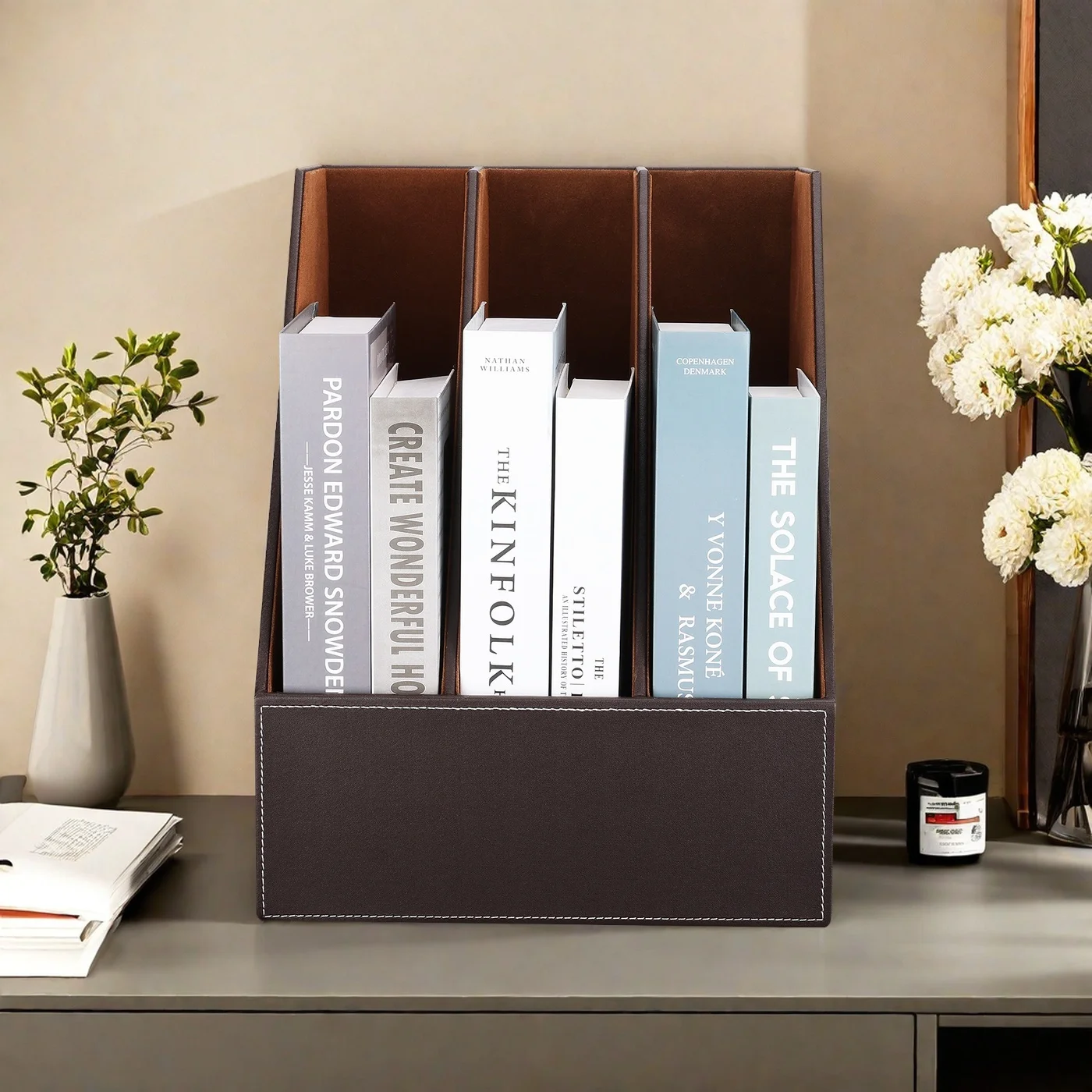 Modern Efficiency, Timeless Style PU Leather Triple Desktop Organizer Office Supplies File Rack Document Holder