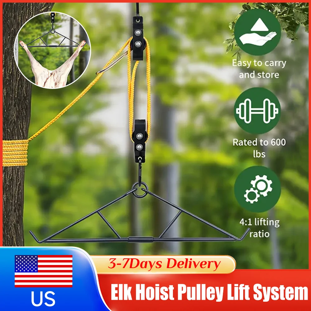 Sistema de elevación de poleas para caza de ciervos con capacidad de 700 lb y kit de colgado Gambrel para accesorios de caza y carnicería, regalo para hombres