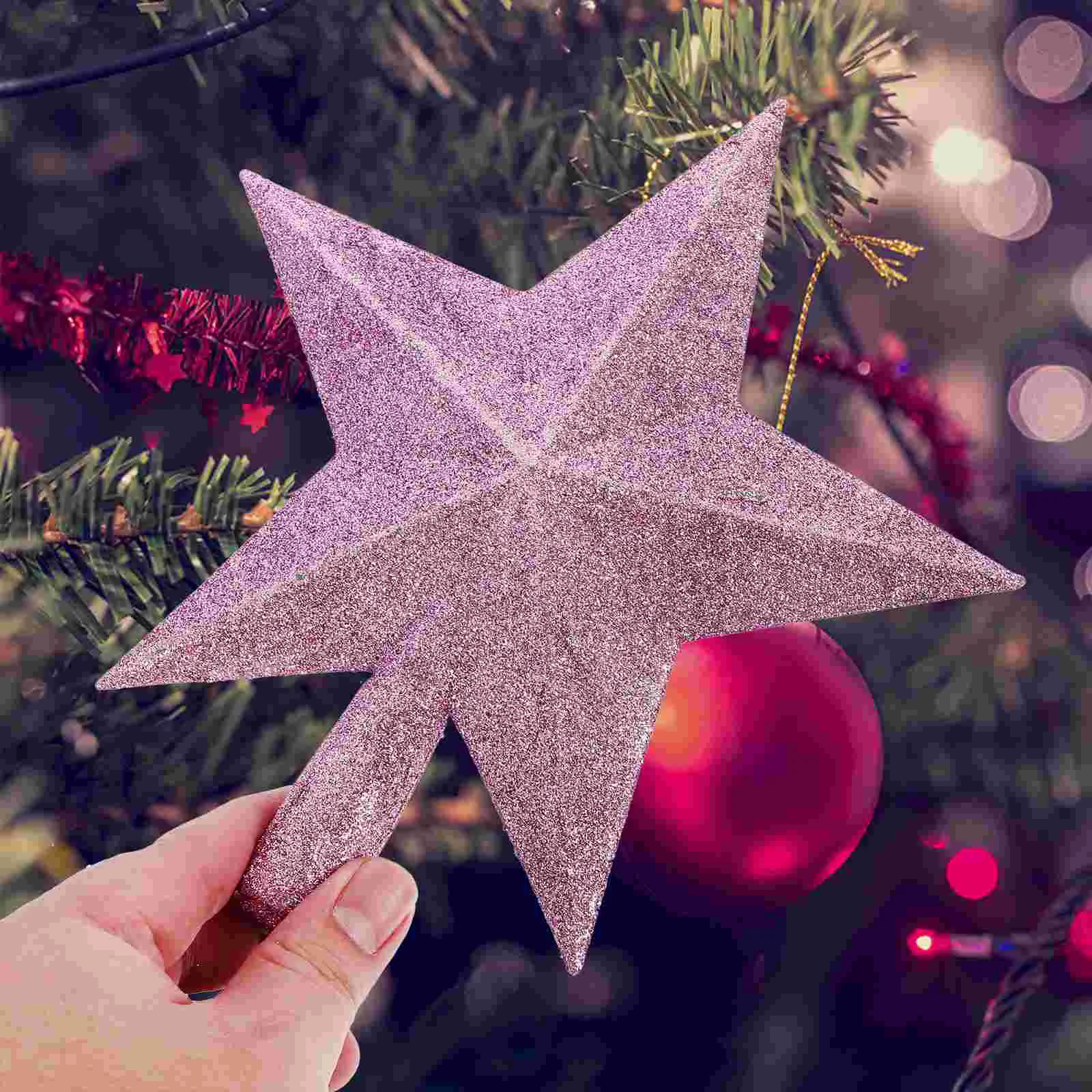 20cm Christmas Tree Sparkle Star Glittering Christmas Tree Topper Decoration Ornaments Home Decor (Pink)