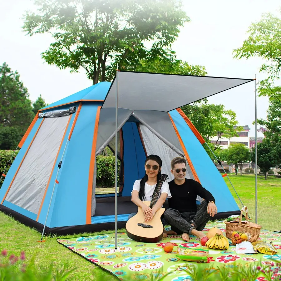 4-5 Person Camping Tent Outdoor Foldable Waterproof Tent with 2 Mosquito Nets Windows Carrying Bag for Hiking Climbing Adventur