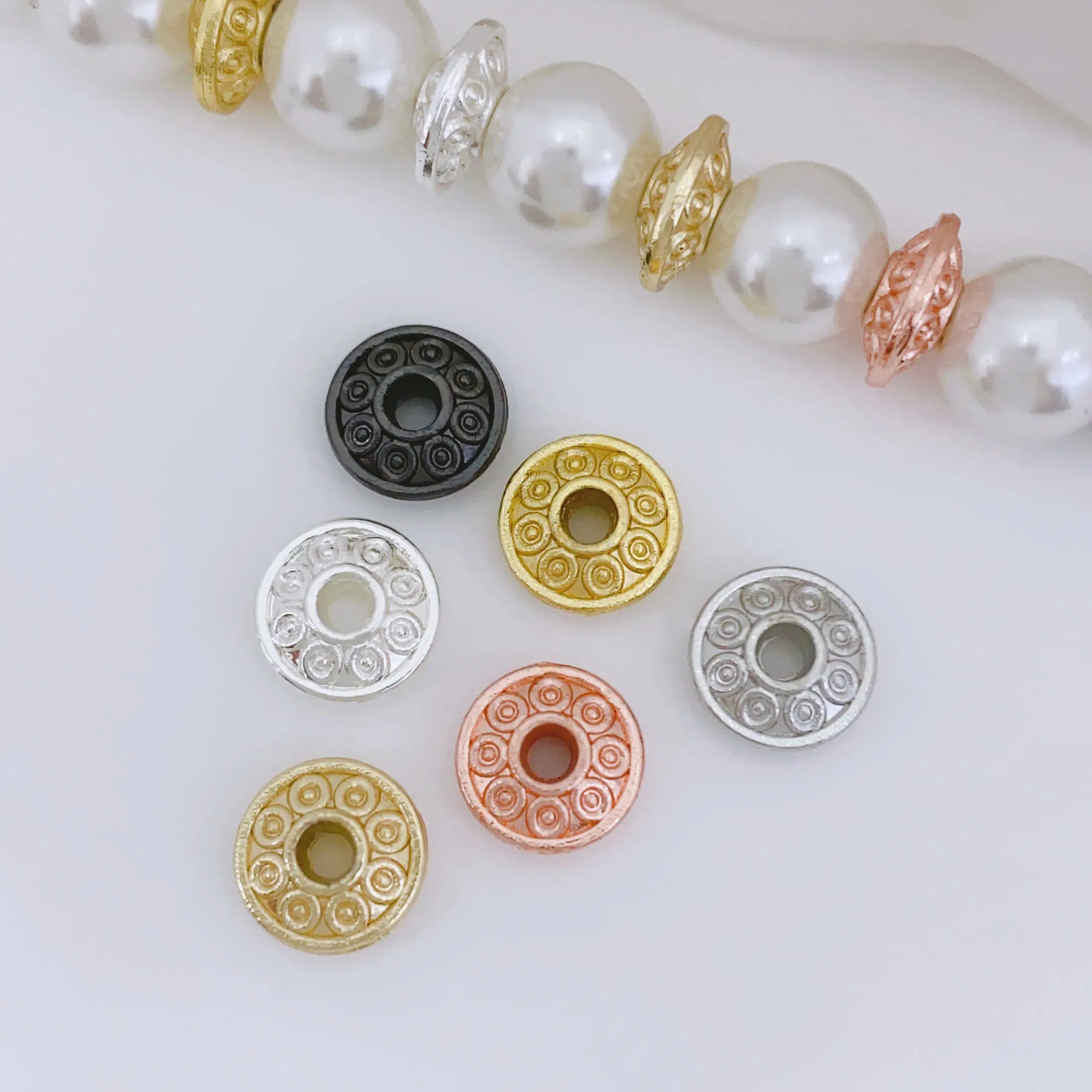 

10pcs Copper Gold-plated Flying Saucer Spacer Beads DIY Pearl Necklace Bracelet Accessories Jewelry Making Materials Wholesale