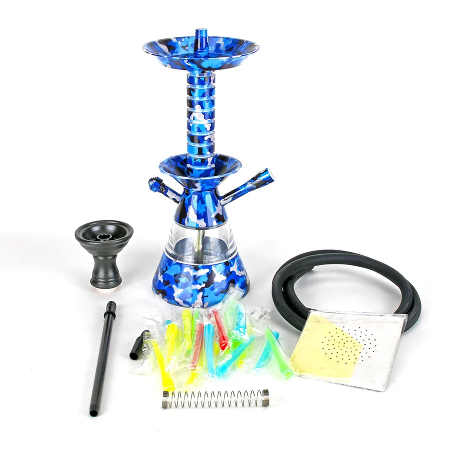 Arabic Camouflage Mixed Color Medium Single Pipe Shisha Outdoor Acrylic Portable Hookah Narguile Sheesha Chicha Nargile