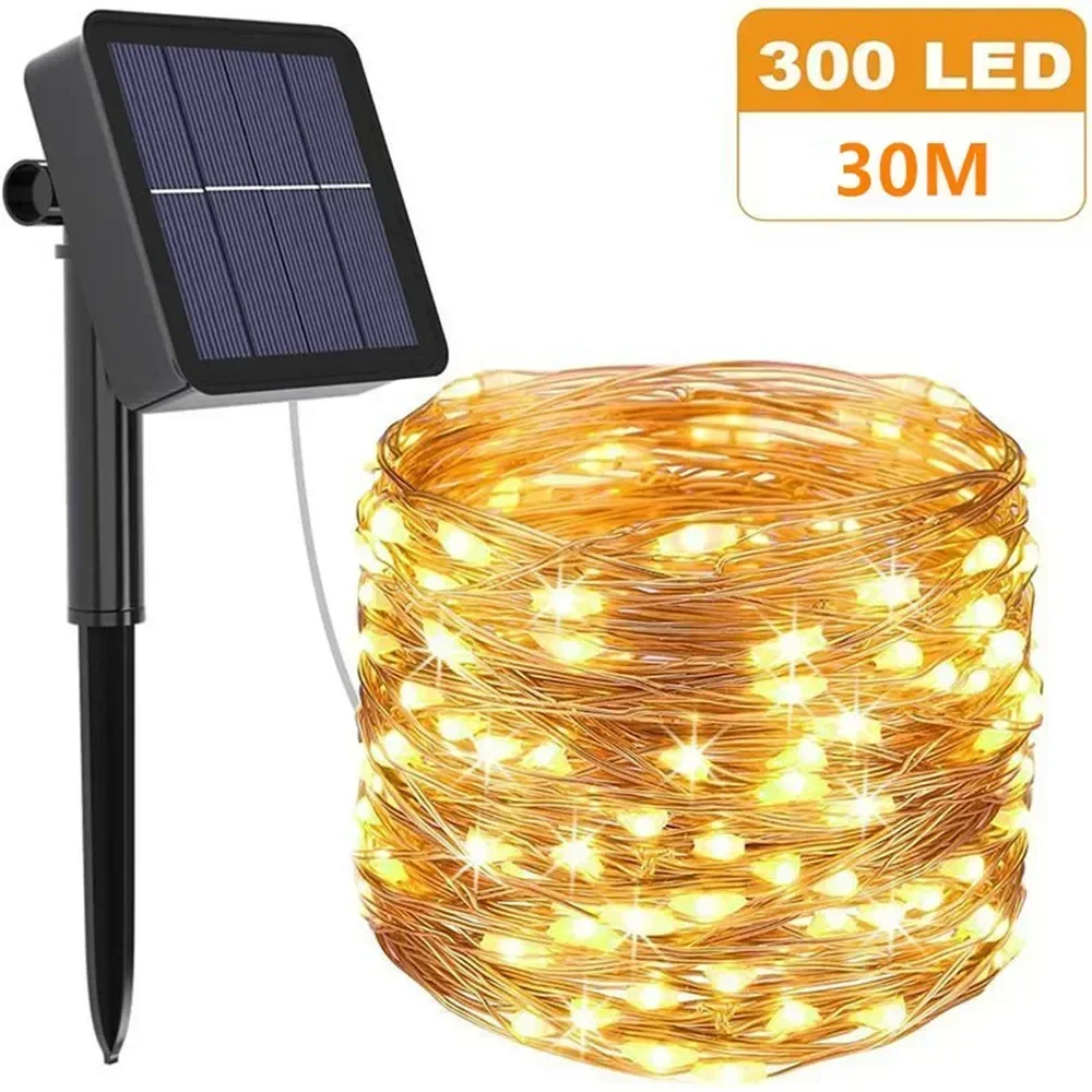 

1 шт. солнечные гирлянды для улицы, водонепроницаемые, 8 режимов, гирлянды, медная проволока, декоративное освещение для патио, двора, вечеринки, свадьбы