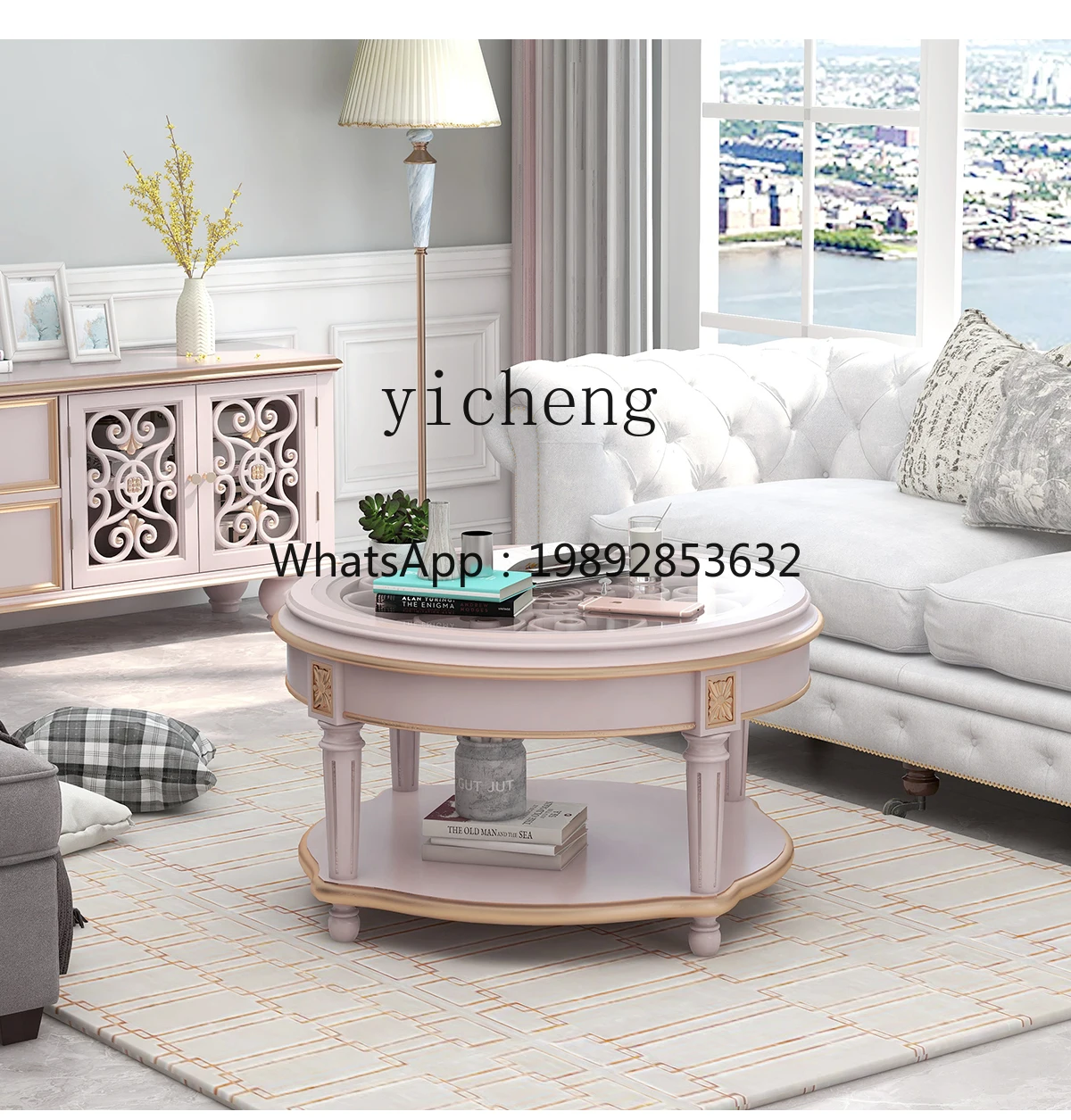 5CJ round coffee  glass countertop low table minimalist small apartment tea table decorative flower table