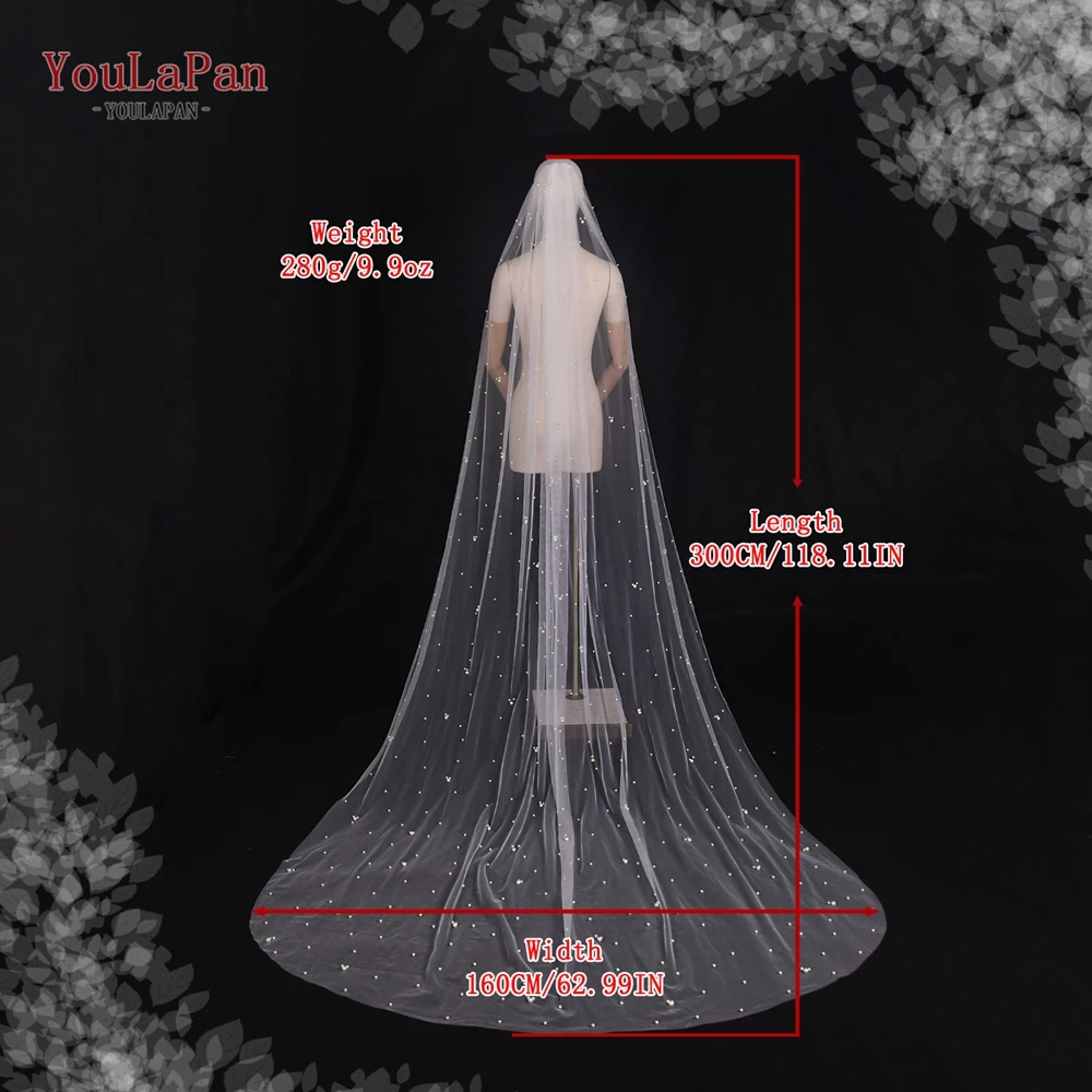 Youlapan-真珠のような装飾的な結婚式のベール,ブライダルガウンのための真珠のプリーツ,1 tier,v130