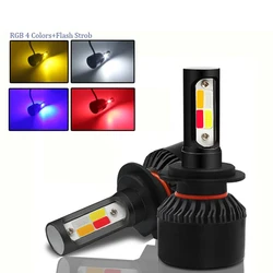 2PCS tri color flash white blue Auto LED H3 HB4 H27 881 Headlight fog lamp H7 H4 H1 H11 880 Car Headlamp Bulb 3000k 8000k 6000k