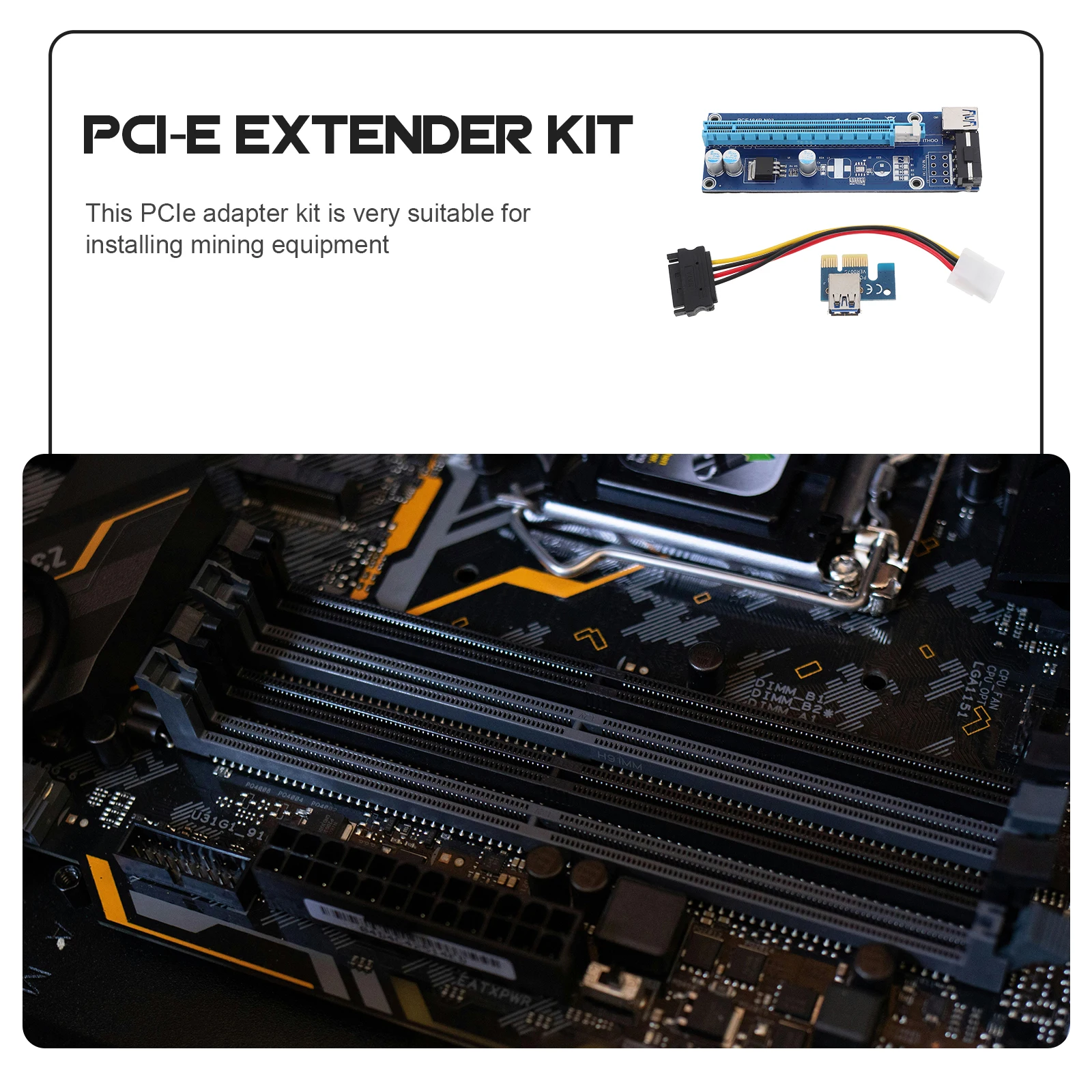 

PCI E 1x to 16x Riser Adapter Card GPU Mining No Driver LED Indicator 4 Hole Design Sturdy PCIe Extension