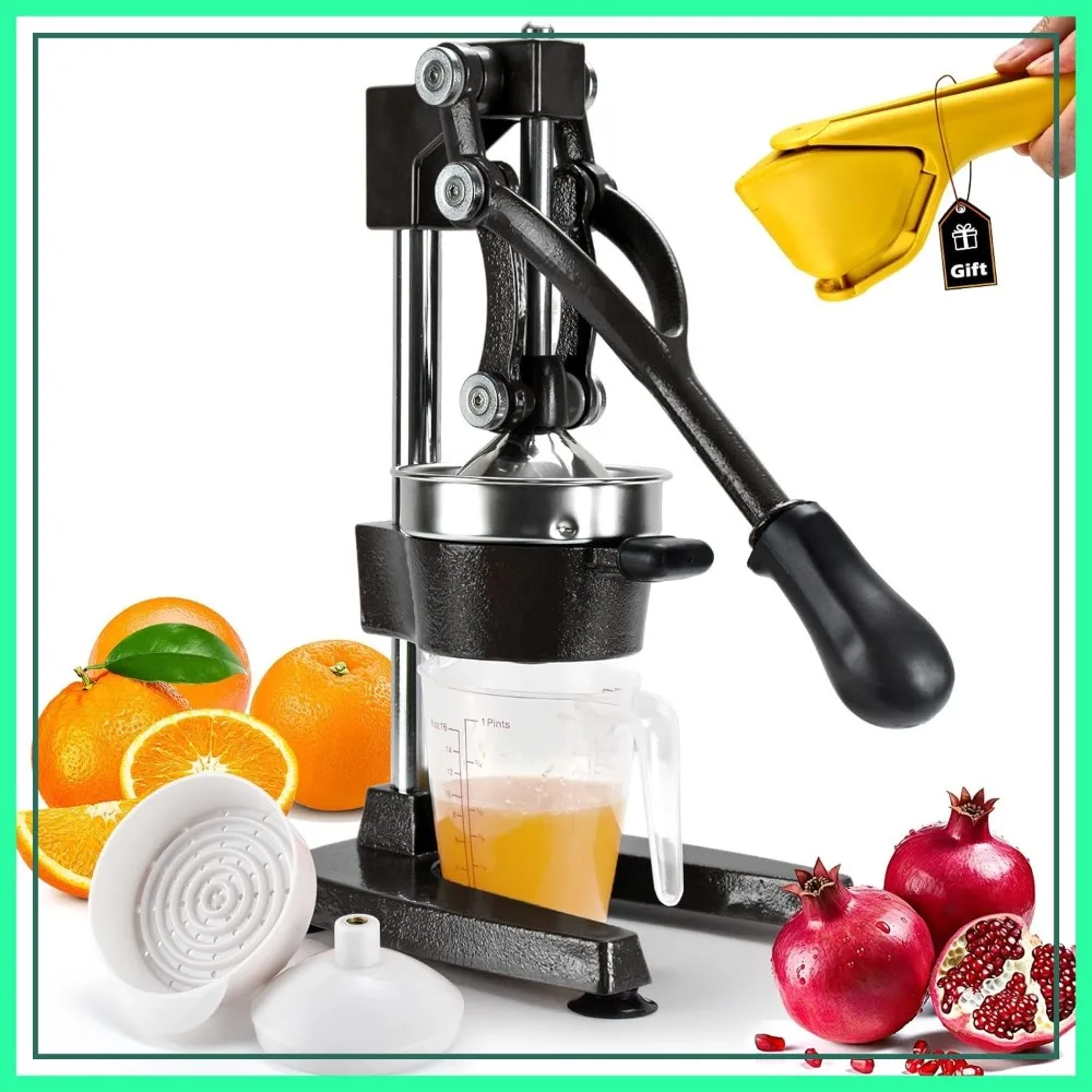 

Heavy-Duty Manual Citrus Juicer – Cast Iron Orange & Lemon Squeezer, Dual-Die Head, for Fresh Juice (Black)