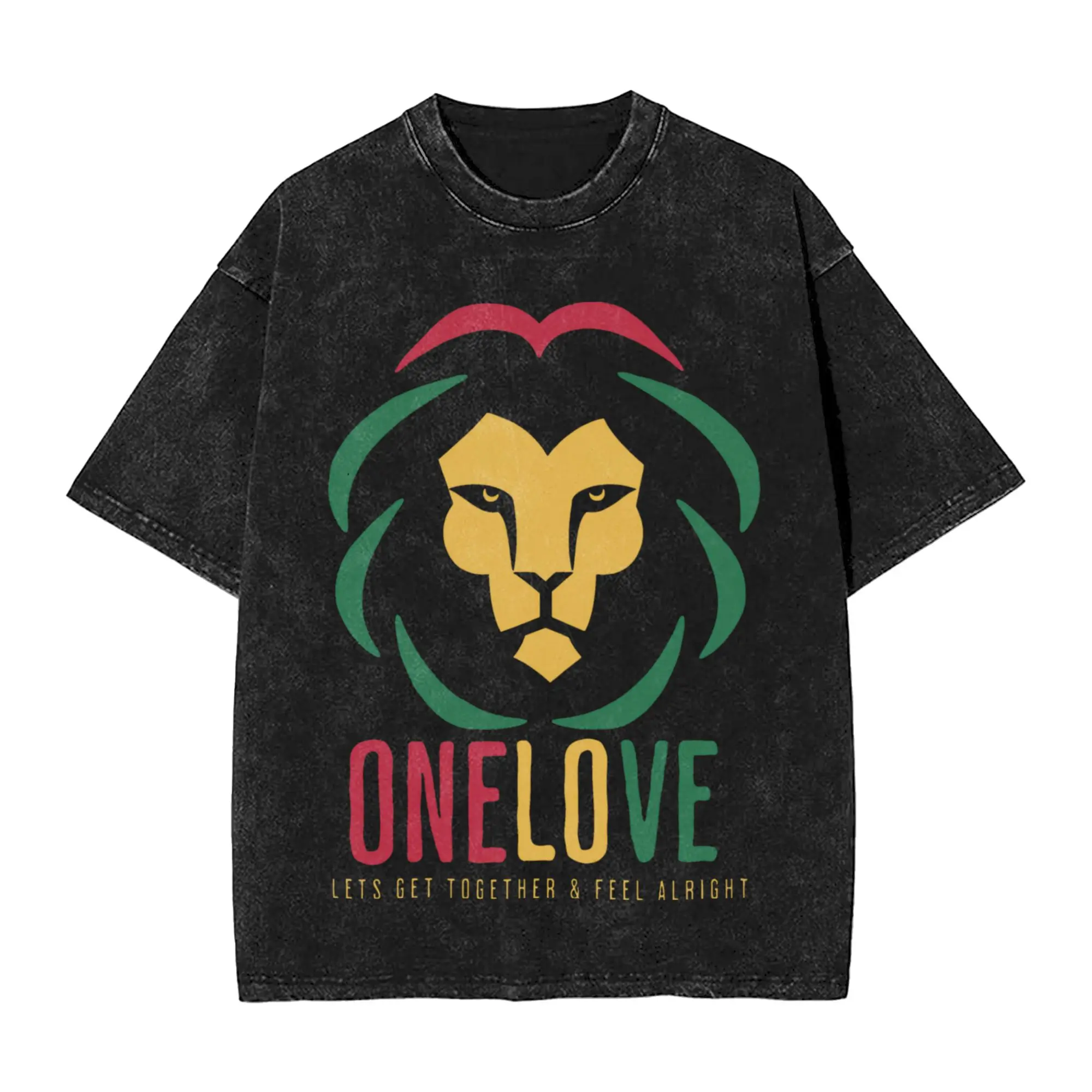Bobs Marleys Men T Shirts Washed One Love Funny Tees Short Sleeve Crewneck T-Shirts Cotton Gift Idea Tops