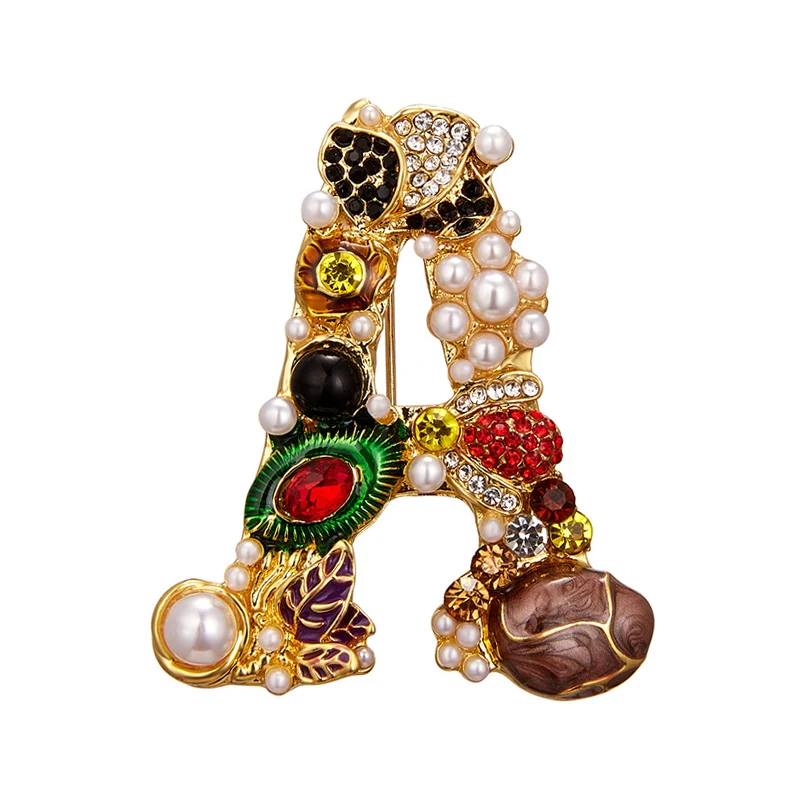 Fashion Crystal Rhinestone Capital Letters Brooch Colorful Enamel English Alphabet Design Jewellery Brooches Pins for Women Girl