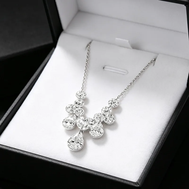 Luxury 18K white Solid Platinum PT950 certifid multi-diamond love water drop necklace female dinner bride date clavicle chain