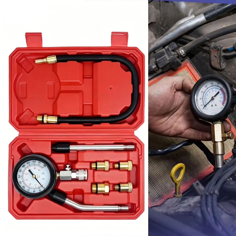 

0-300 PSI Pressure Gauge Car Cylinder Tester Kit Engine Compression Meter with M10 M12 M14 M18 Adapter
