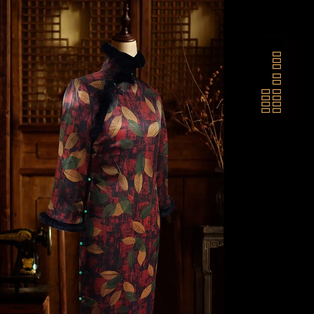 

Шелковое ципао в республиканском стиле, без хлопка, для фотосессий, длинное ципао для женщин