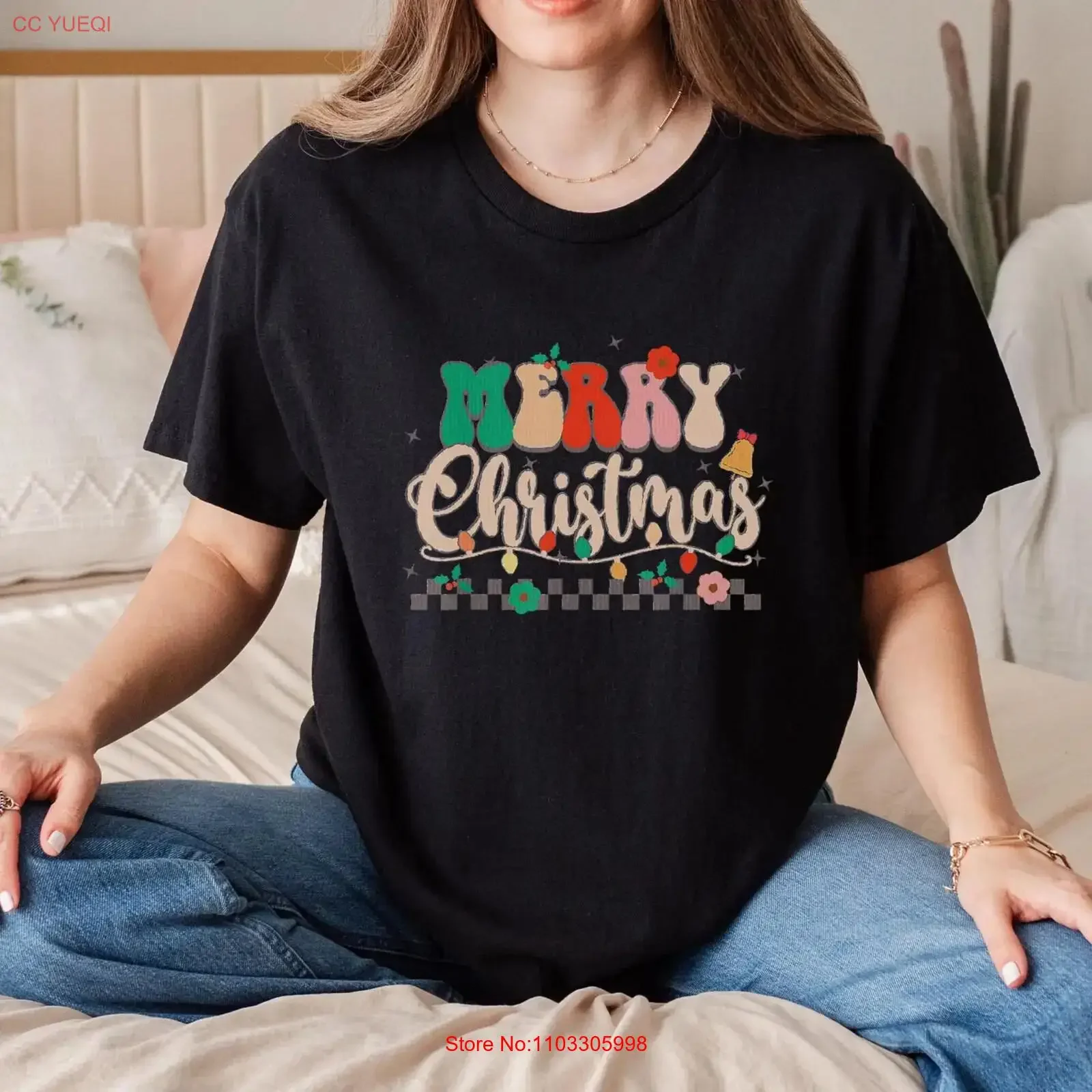 Joyeux Noël 2024 T-shirt Vêtements de vacances festifs SpiriT Parfait Noël Joyful Fun Outfit vintage Lavé Légèrement Unisexe