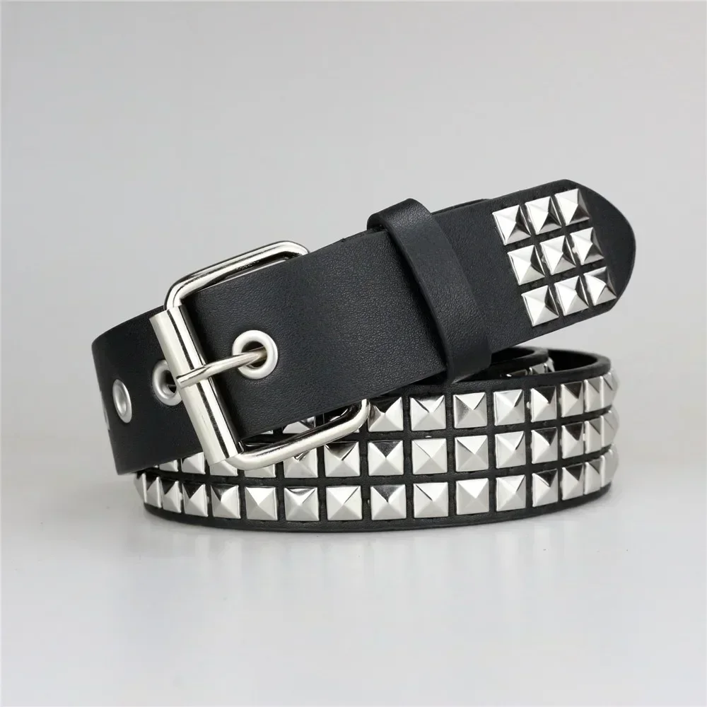 2024 New Square Bead Rivet  Metal Pyramid Men and Women Punk Hardware JeansY2K  Designer Belt Women's  gothic gürtel