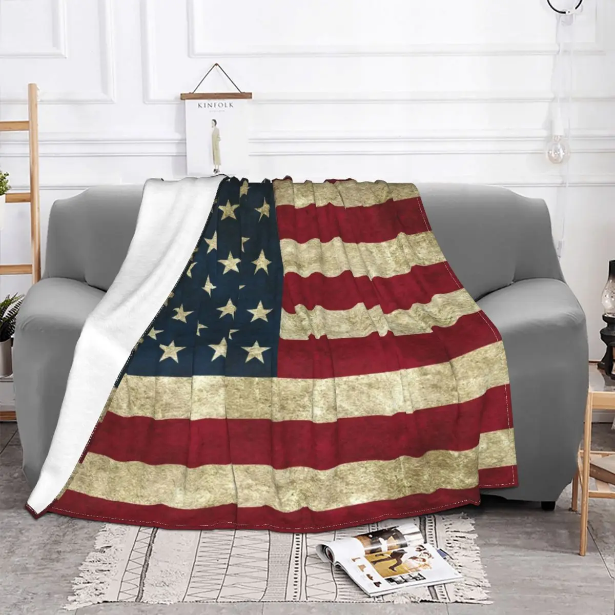 Sofa Fleece Vintage American Flag Throw Blanket Warm Flannel USA Proud Blankets for Bedroom Car Sofa Quilt