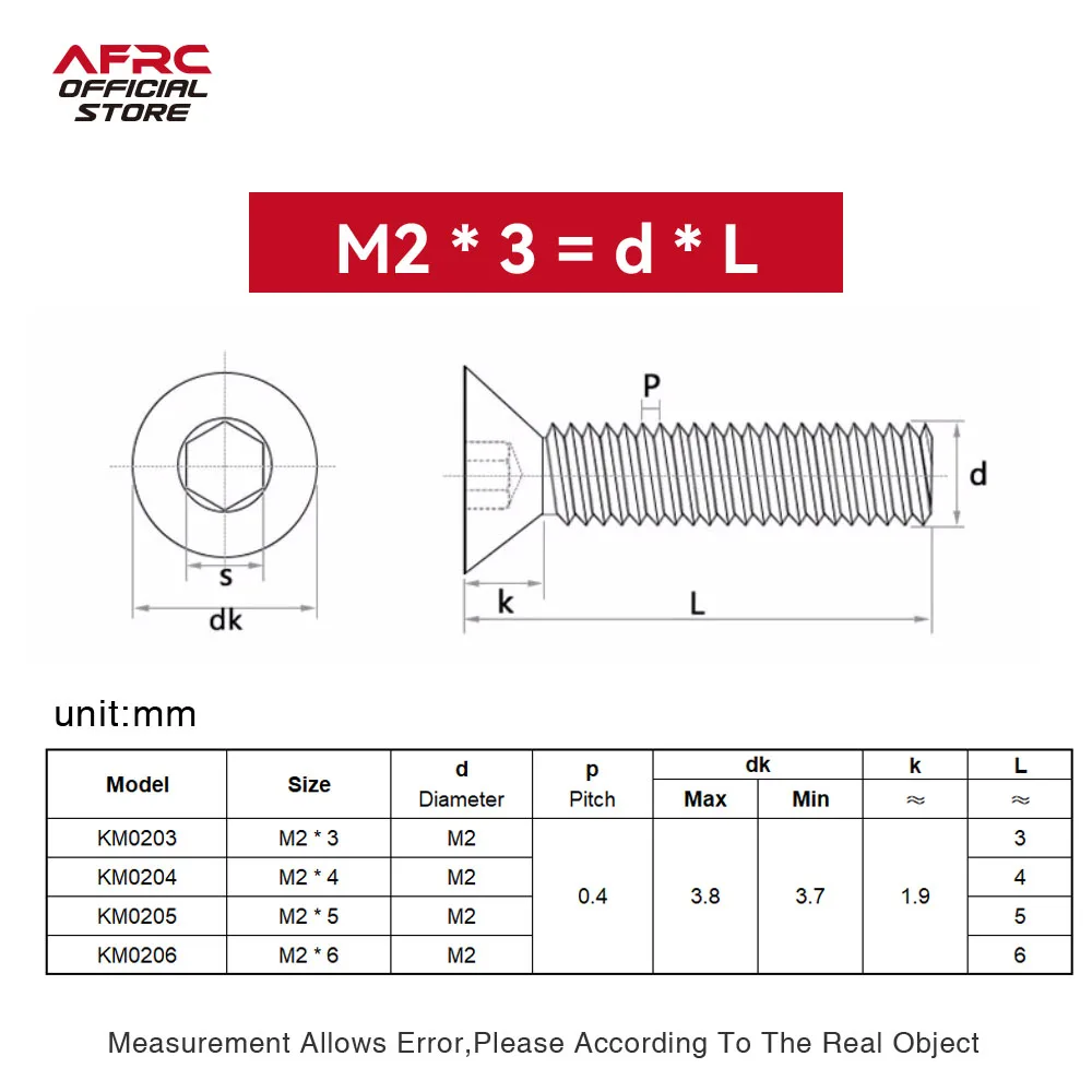 AFRC 5PCS Gold-plated M2x3-6mm Stainless Steel Countersunk Screw with Hexagon Socket For RC Mini Car UAV DIY Assembly Upgrading