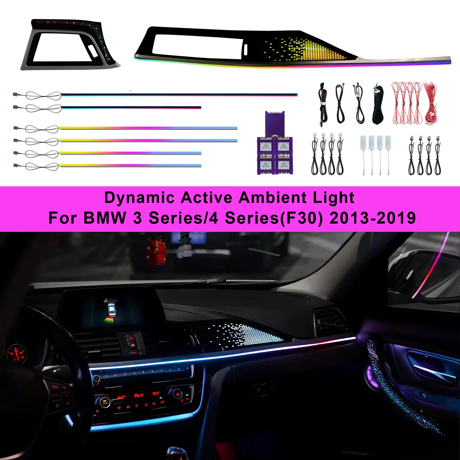 CF Dynamic Active Ambient Light For BMW 3 Series F30 F35 4 Series F32 F36 2013-2019 RGB LED Interior Atmosphere Lamp Kit