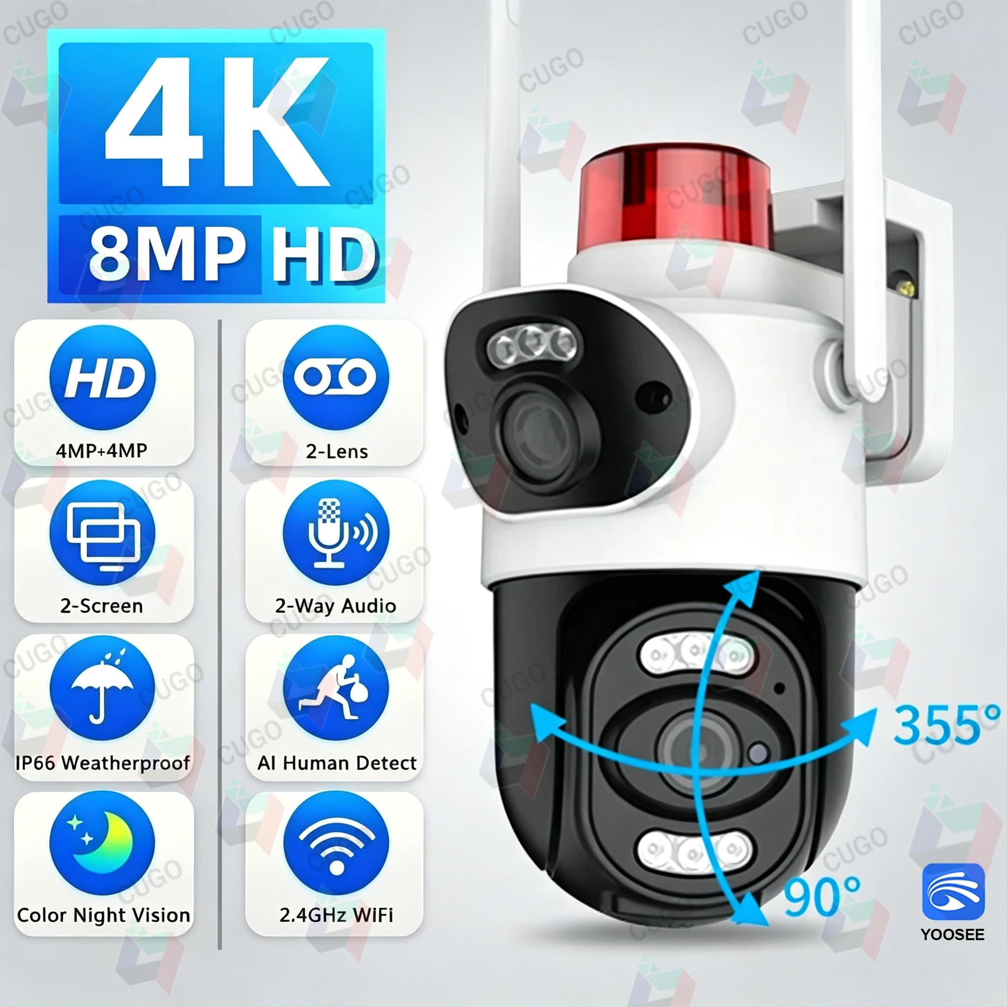 4K 8MP WiFi Surveillance Camera Dual Lens Outdoor Security PTZ IP Cameras Human Detect Security Protection 10X Zoom HD Camera