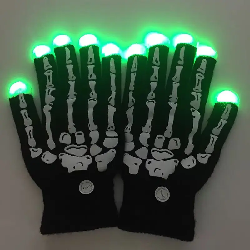 

1 пара светодиодных мигающих перчаток-скелетов с подсветкой на палец, танцевальная вечеринка, светящееся освещение, рождественский реквизит для хореографии, светящиеся аксессуары