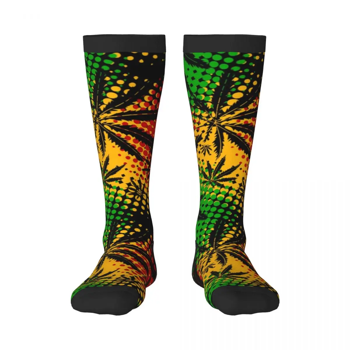 

1 Pack Reggea Leaves Pattern Over-knee Long Socks Middle High School Socks