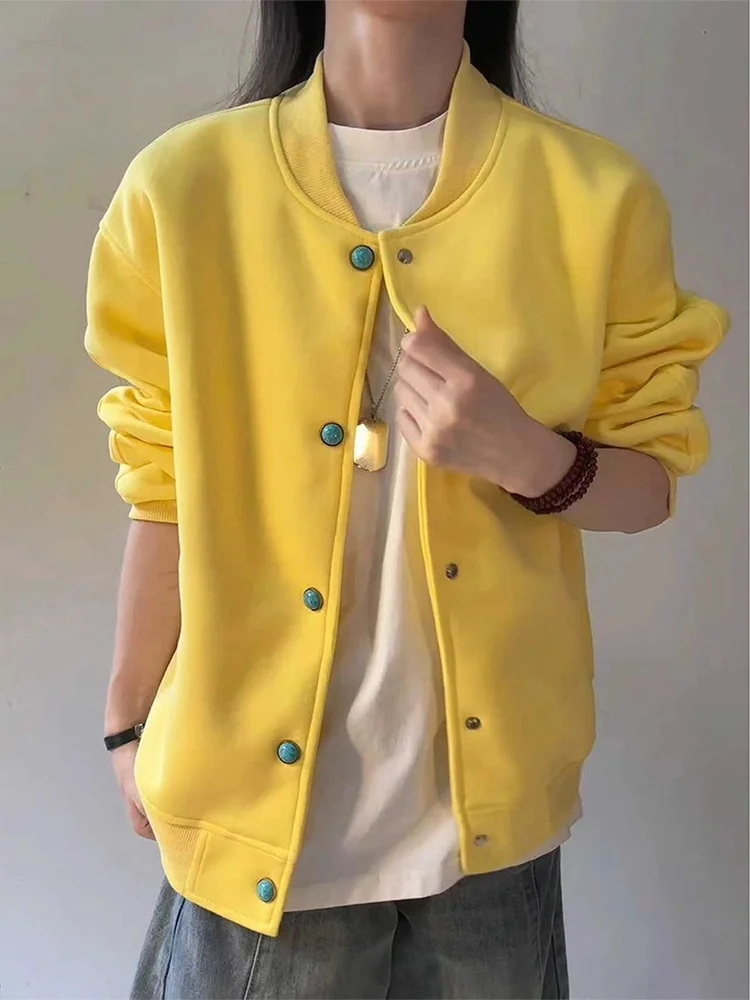 

American Style Heavyweight Turquoise Open Cardigan Sweatshirt Women's Jacket Baseball Couple's Outfit Autumn Dopa Design Sense