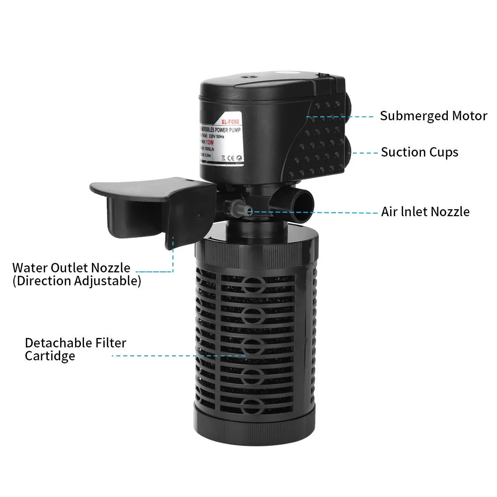 3 In 1 Silent Aquarium Filter Submersible Oxygen Internal Pump Sponge Water With Rain Spray For Fish Tank Air Increase