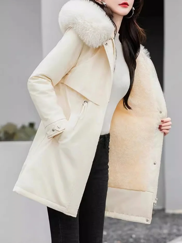 Women Parka Winter Jacket 2024 New Long Coat Wool Liner Hooded Jacket Clothes Fur Collar Thick Down Coat Female Padded Parka