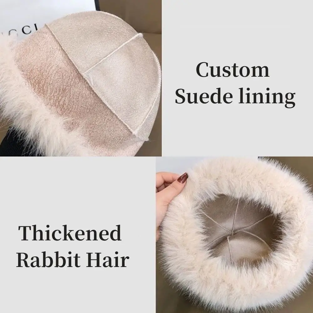 Hot Y2k Fluffy Faux Fur Bucket Hats Women Warm Thick Plush Winter Hat Lady Fluffy Fur Ear Protection Cap Windproof Panama Caps