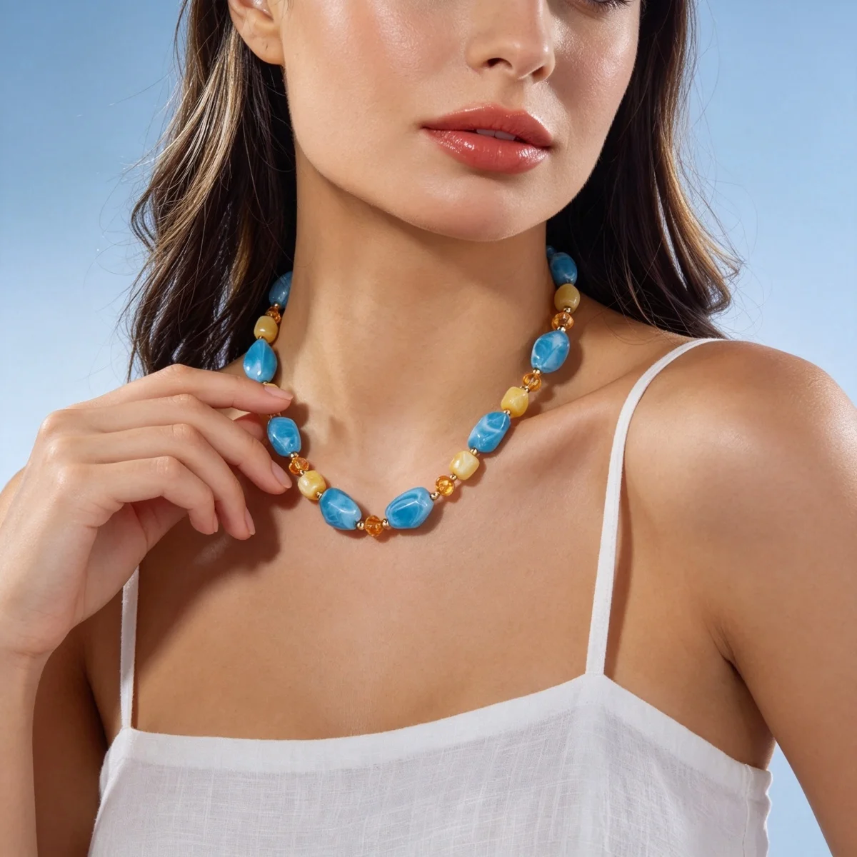 Französische Retro-Halskette mit sanften, farbenfrohen Kristallharzperlen für Damen und Herren, Hippie-Stil, unregelmäßige Perlen, Choker, Reiseschmuck – Detail 14