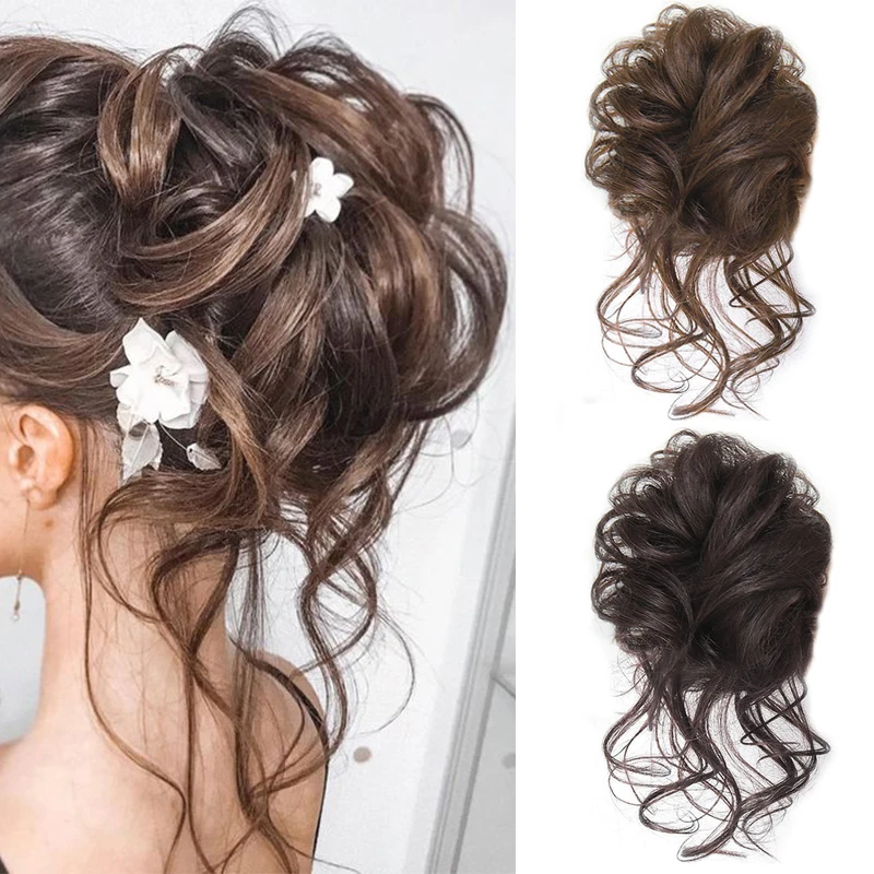 

Sunslymei Synthetic Hair Bun Chignon Messy Curly Elastic Hair Band Scrunchy False Hairpieces Black Brown Wigs For Women