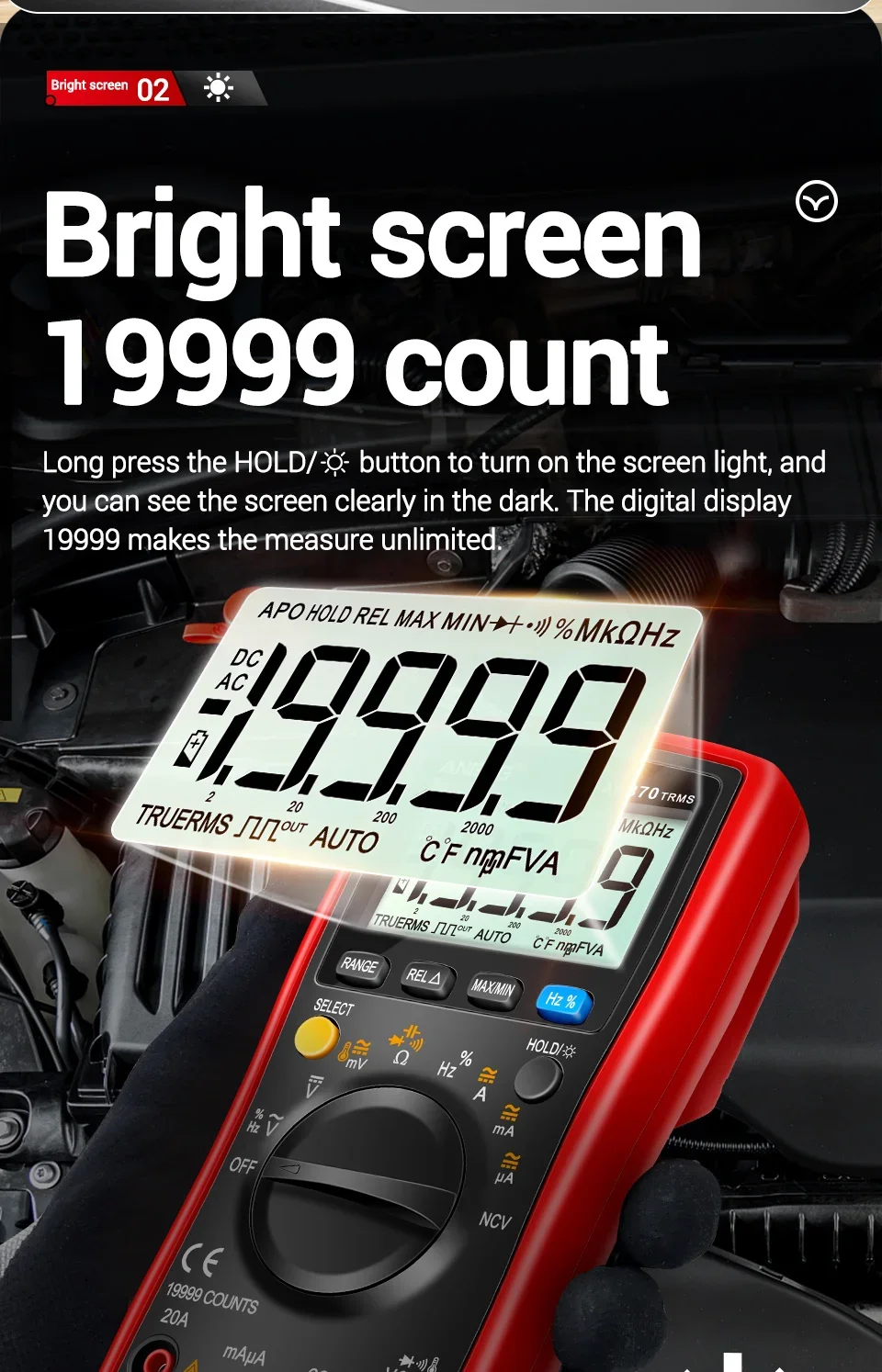 ANENG AN870 Smart Multimeter Digital Profesional 19999 Zählt AC Spannung Tester Strom NCV Kapazität Widerstand Ohm Test Tool – Detail 8