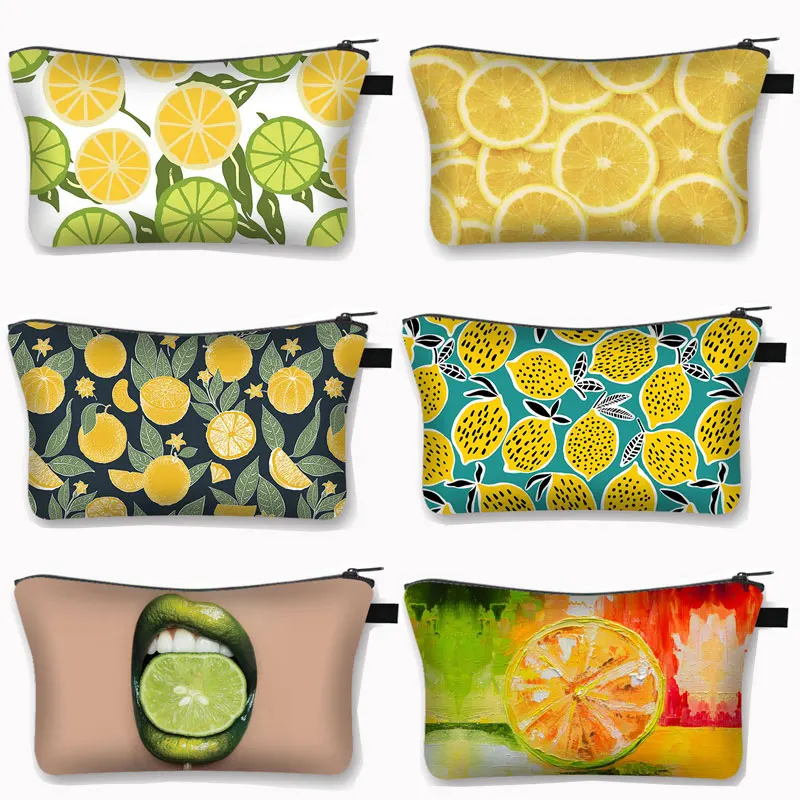 

Cute Lemon Fruit Cosmetic Bags Women Make Up Bag Zipper Pouch Organizer Box Ladies Cosmetic Case Girls Lipstick Holder Gift