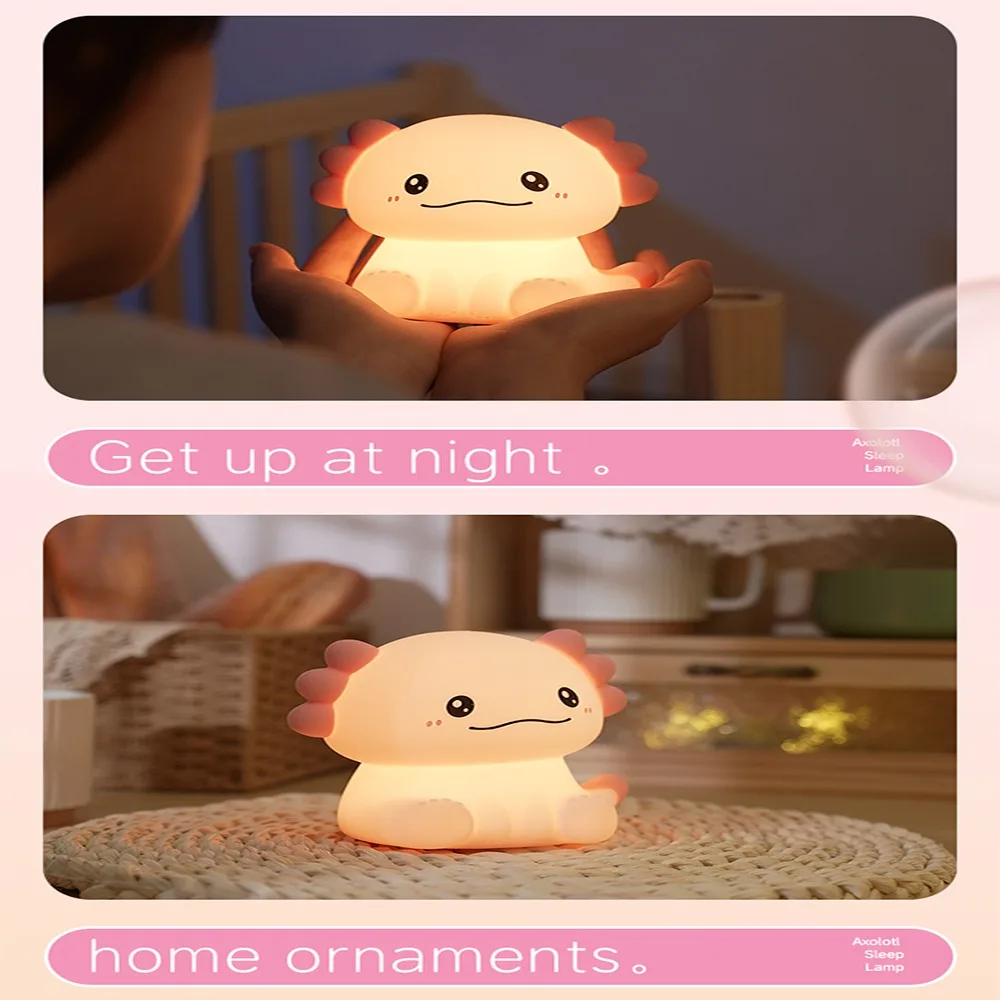 سيليكون ضوء الليل مصباح سيليكون شكل Axolotl LED تغيير الألوان إضاءة مشرقة لطيف لغرفة نوم الحضانة الحمام طفل صغير #6
