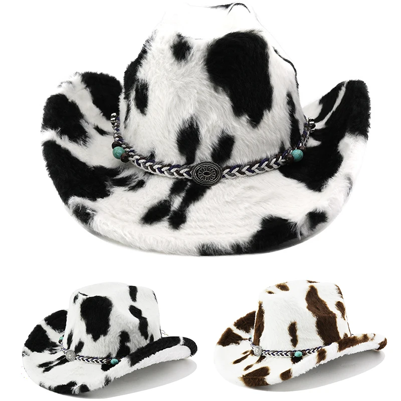

Trendy Winter Plush Cowboy Hat Western Cowboy Fedora Cap Men And Women's Panama Travel Party Hat Warm Elegant Furry Cowboy Hats
